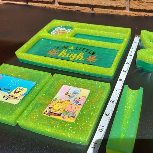 SpongeBob SquarePants/Cannabis Rolling Tray/Ashtray/Coasters Set - Picture 5 of 9